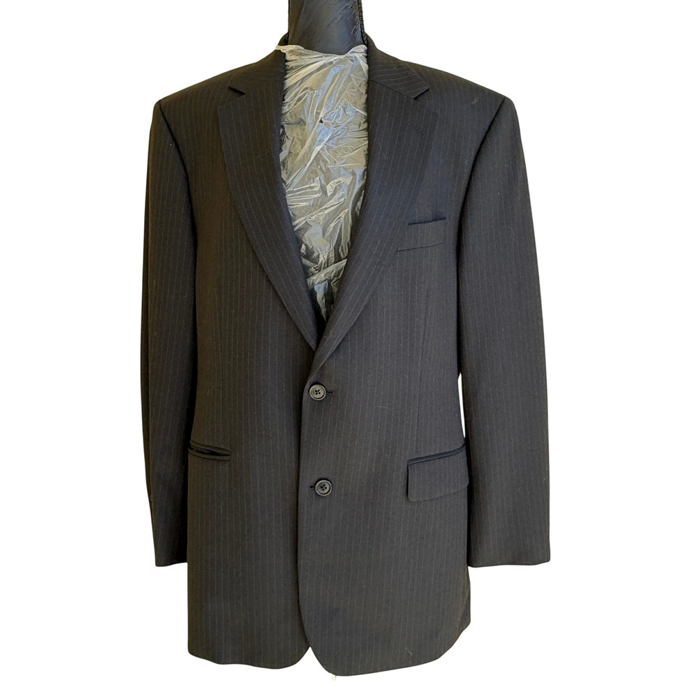 Brooks Brothers 346 Mens 43R Pinstripe Wool Stretch Blazer Jacket Black Charcoal